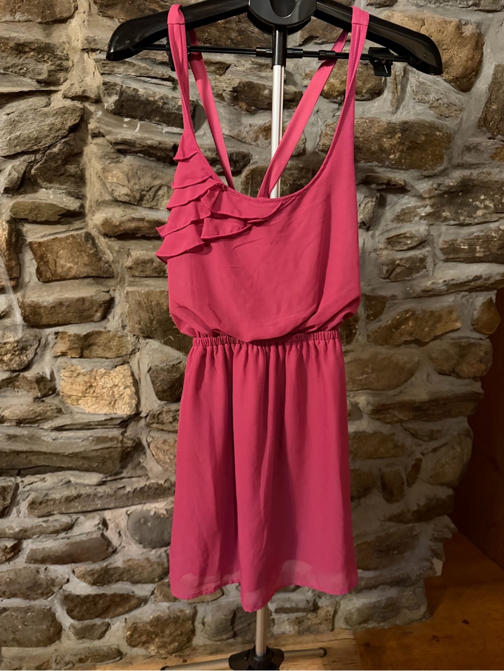 eyelash couture Hot Pink Ruffle Strap Mini Dress